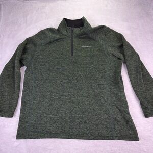 Eddie Bauer Mens 2XL Fleece Lined Pullover 1/4 Zip Green Heather Sweater